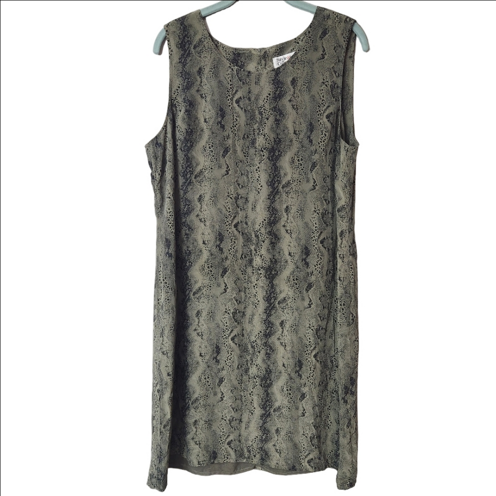 3/$25 Style & Co. silk snakeskin print Sleeveless shift Dress Size 14 green
